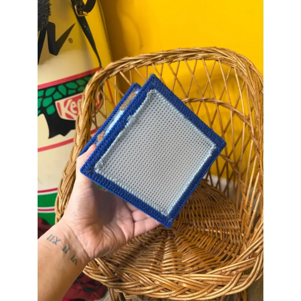 Baby blue dog bone treat Box Holder Cover Cross Stitch Handmade